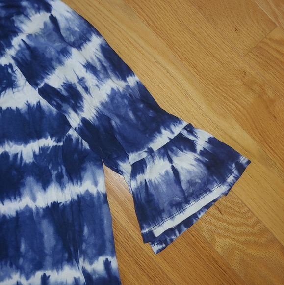 NWOT MICHAEL Michael Kors Blue & White Peasant-Style Tie Dye Top – Size L - Picture 3 of 9